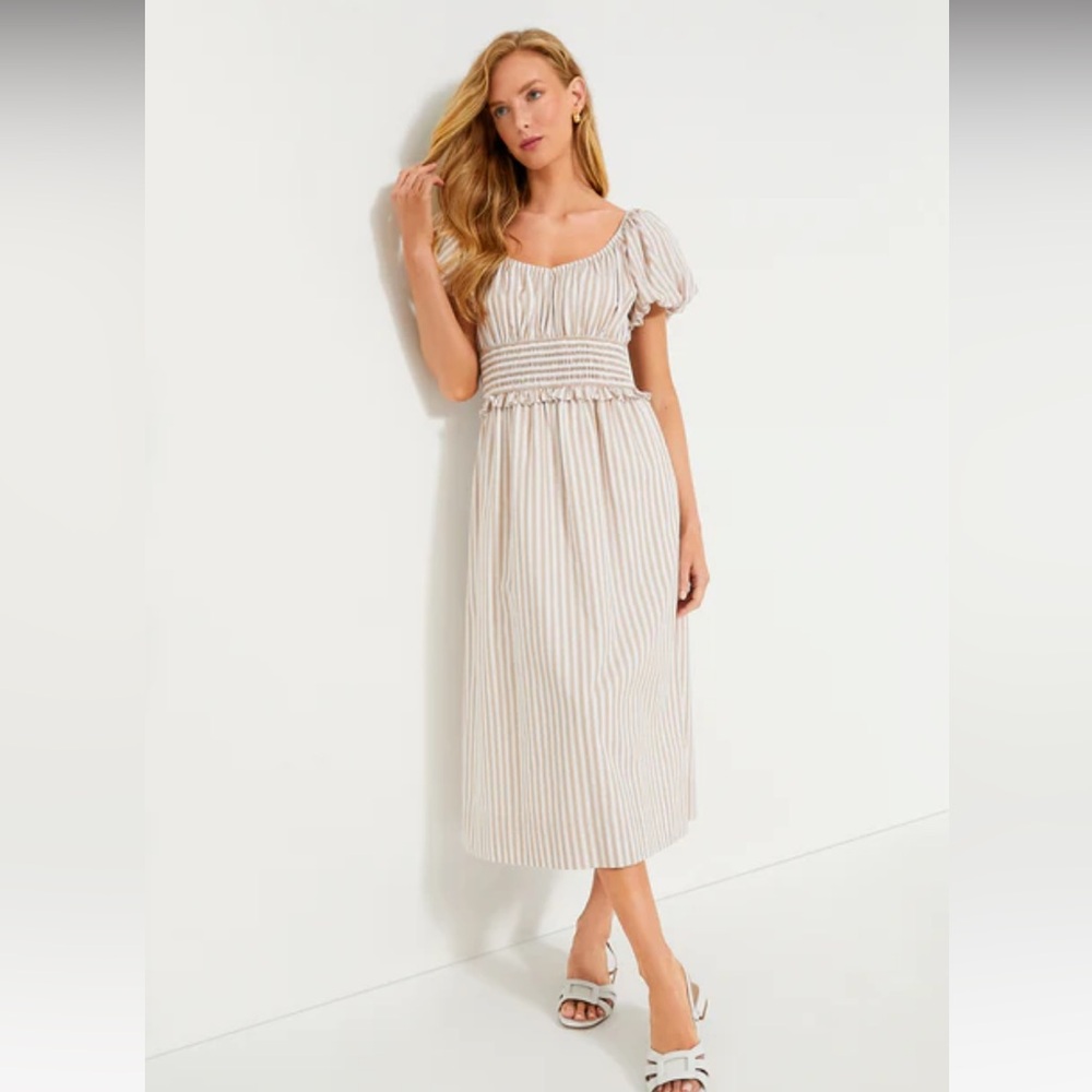 Tuckernuck Tan Stripe Puff Sleeve Flynn Dress